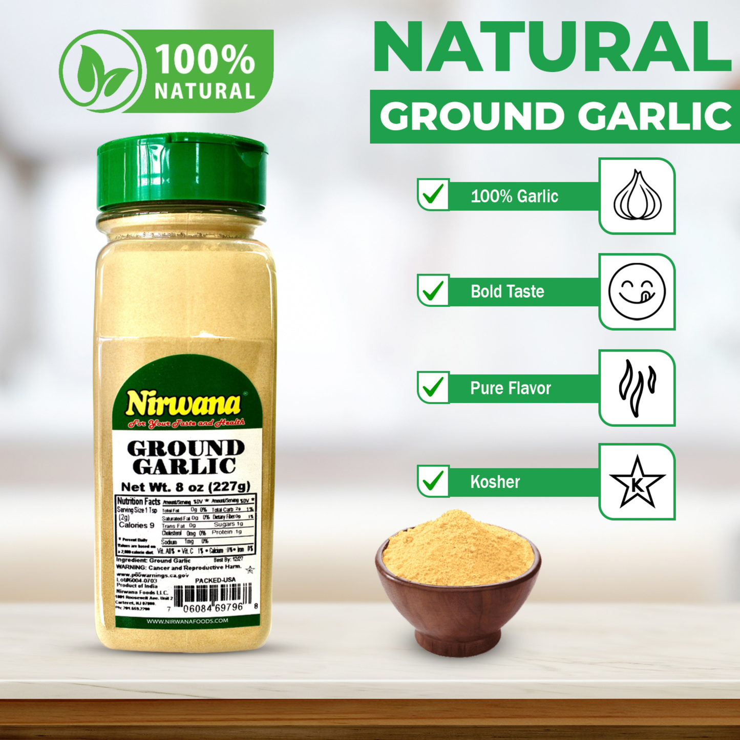 Nirwana Ground Garlic – 8oz Small Jar | Premium Ground Garlic for Cooking & Spice Blends