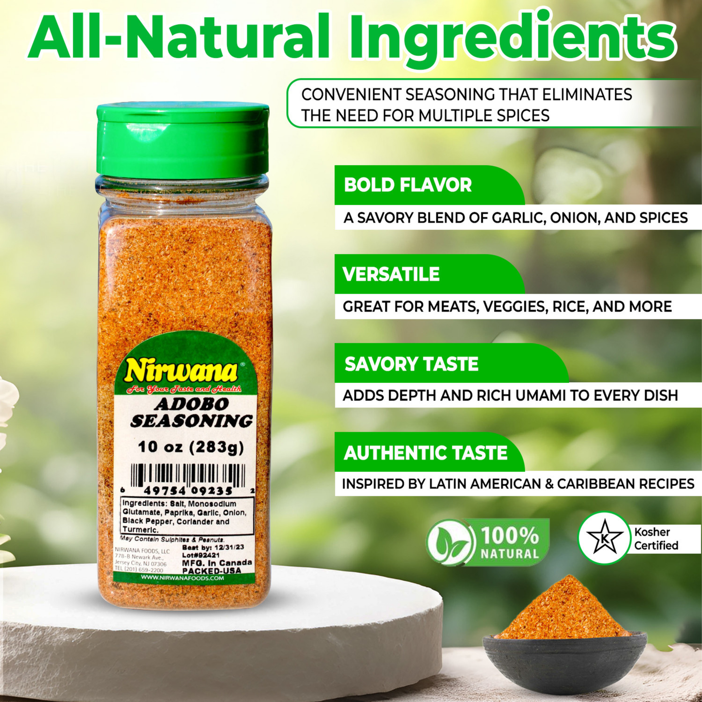 Nirwana Adobo Seasoning – 10 oz Small Jar | Authentic Flavorful All-Purpose Spice