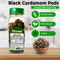 Nirwana Black Cardamom – 3.5 oz Small Jar | Premium Whole Cardamom Pods for Cooking & Spice Blends