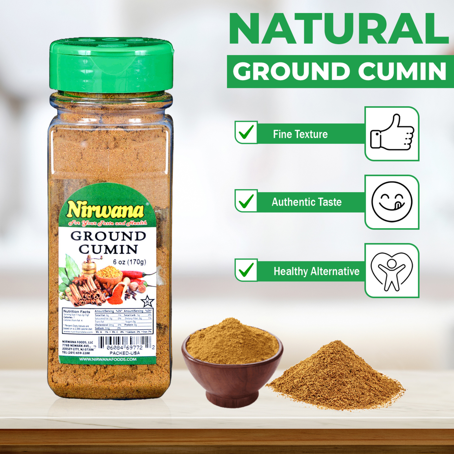 Nirwana Ground Cumin – 6oz Small Jar | Fresh, Aromatic Jeera Powder for Cooking & Seasoning