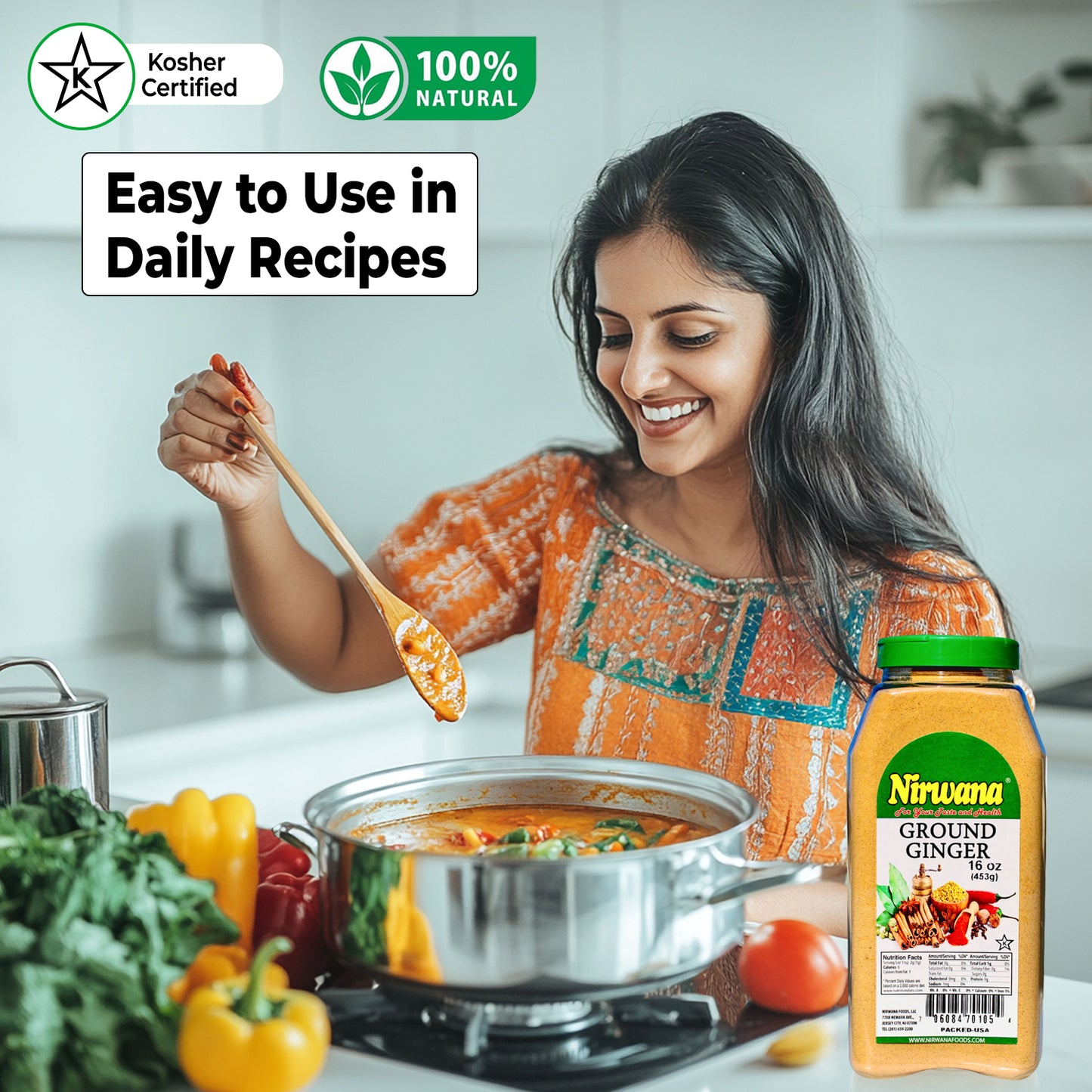 Nirwana Ground Ginger – 16oz Medium Jar | Premium Aromatic Spice for Cooking & Spice Blends