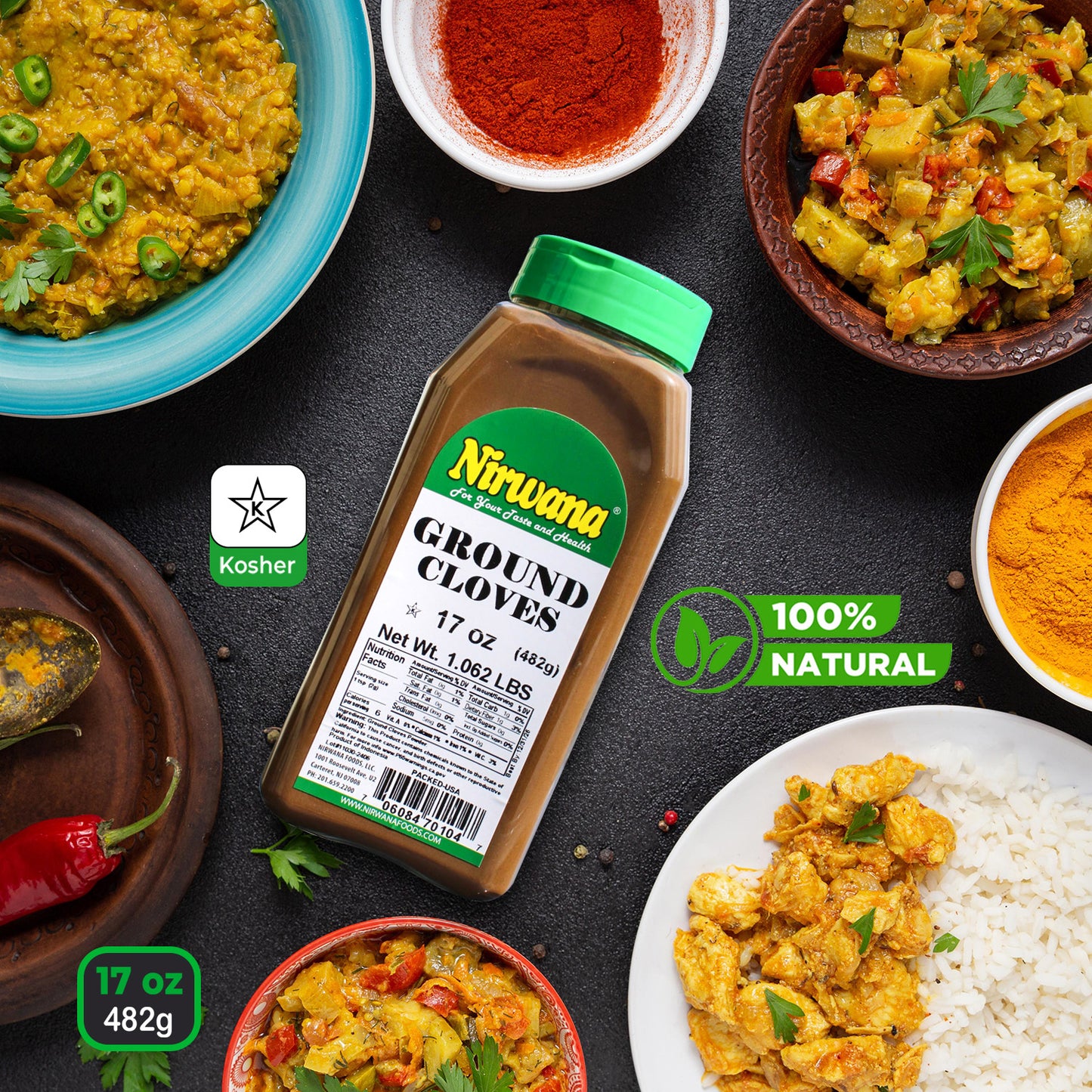 Nirwana Ground Cloves – 17oz Medium Jar | Luang • Clavo | Premium Aromatic Ground Cloves for Cooking, Baking & Spice Blends