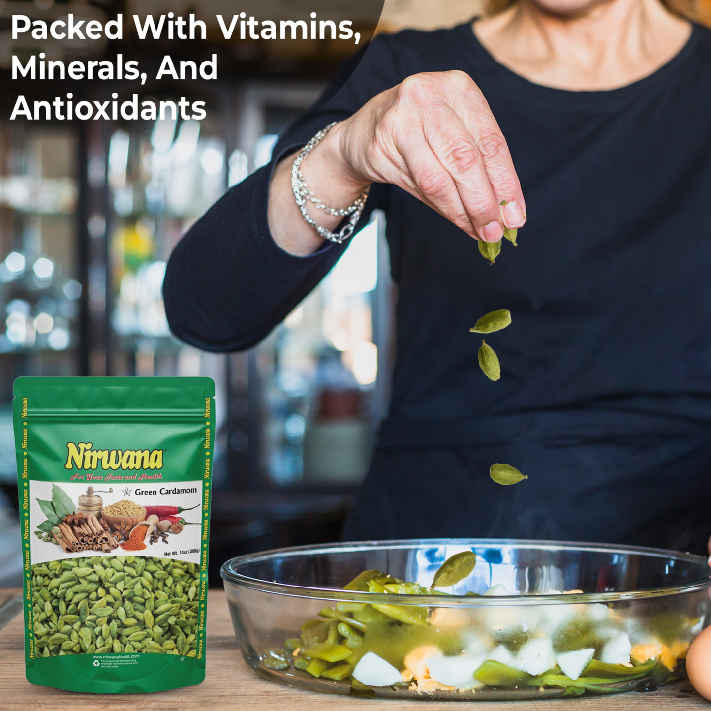 Nirwana Premium Green Cardamom Pods – 14oz Resealable Pouch | Fresh, Aromatic Spice for Chai, Curries & Baking