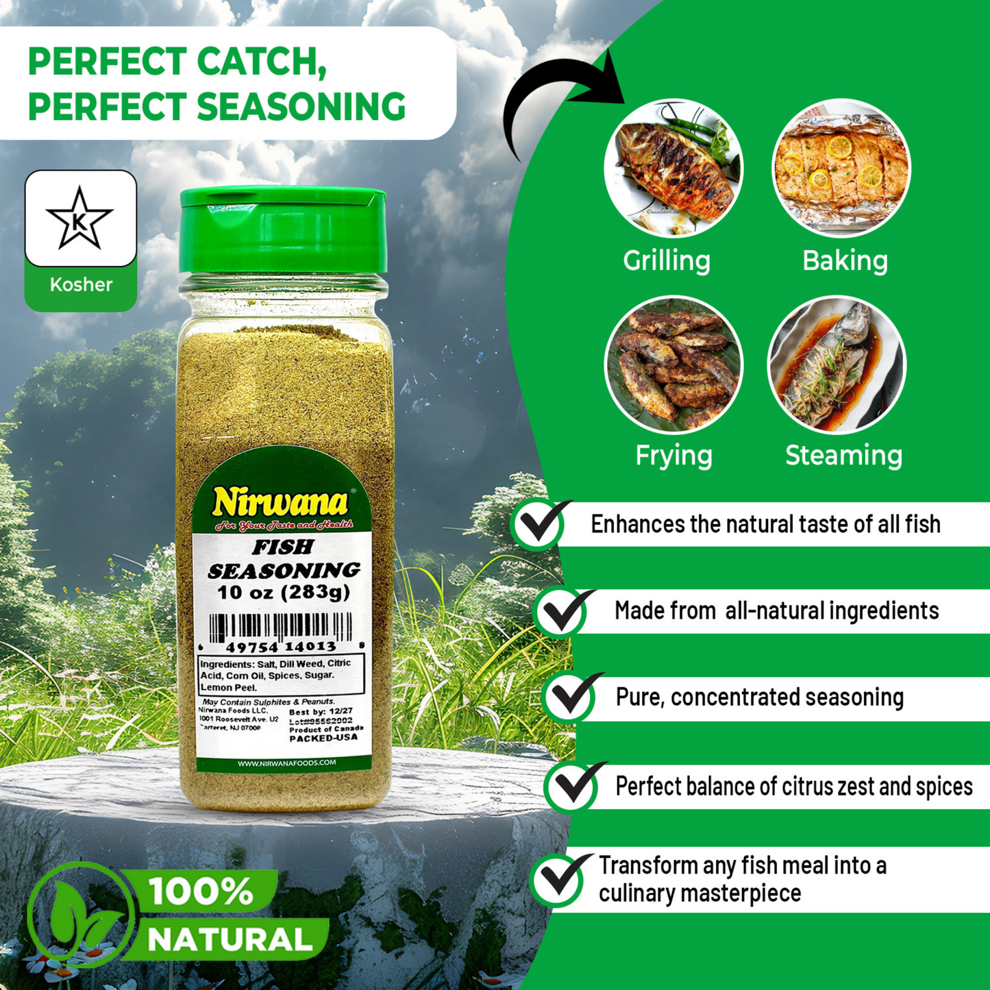 Nirwana Fish Seasoning – 10oz Jar | Bold, Flavorful Spice Blend for Seafood & Cooking