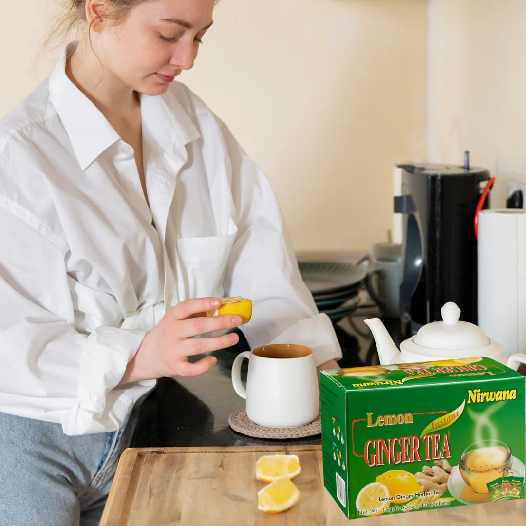 Nirwana Lemon Ginger Tea – Instant Tea Blend (10 & 20 Sachets) | Herbal Immunity Drink