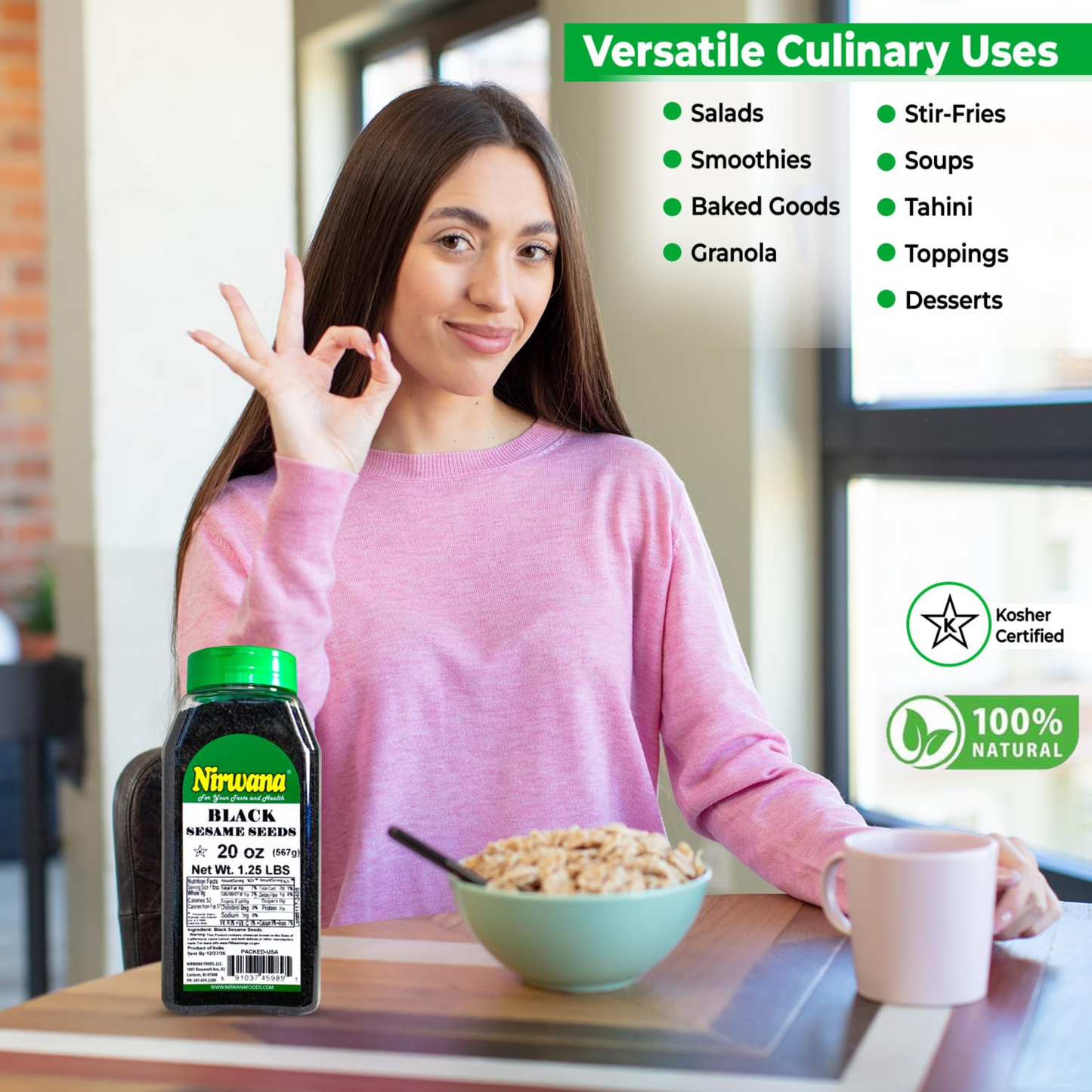 Nirwana Black Sesame Seeds – 20oz Medium Jar | Premium Whole Seeds for Cooking & Baking