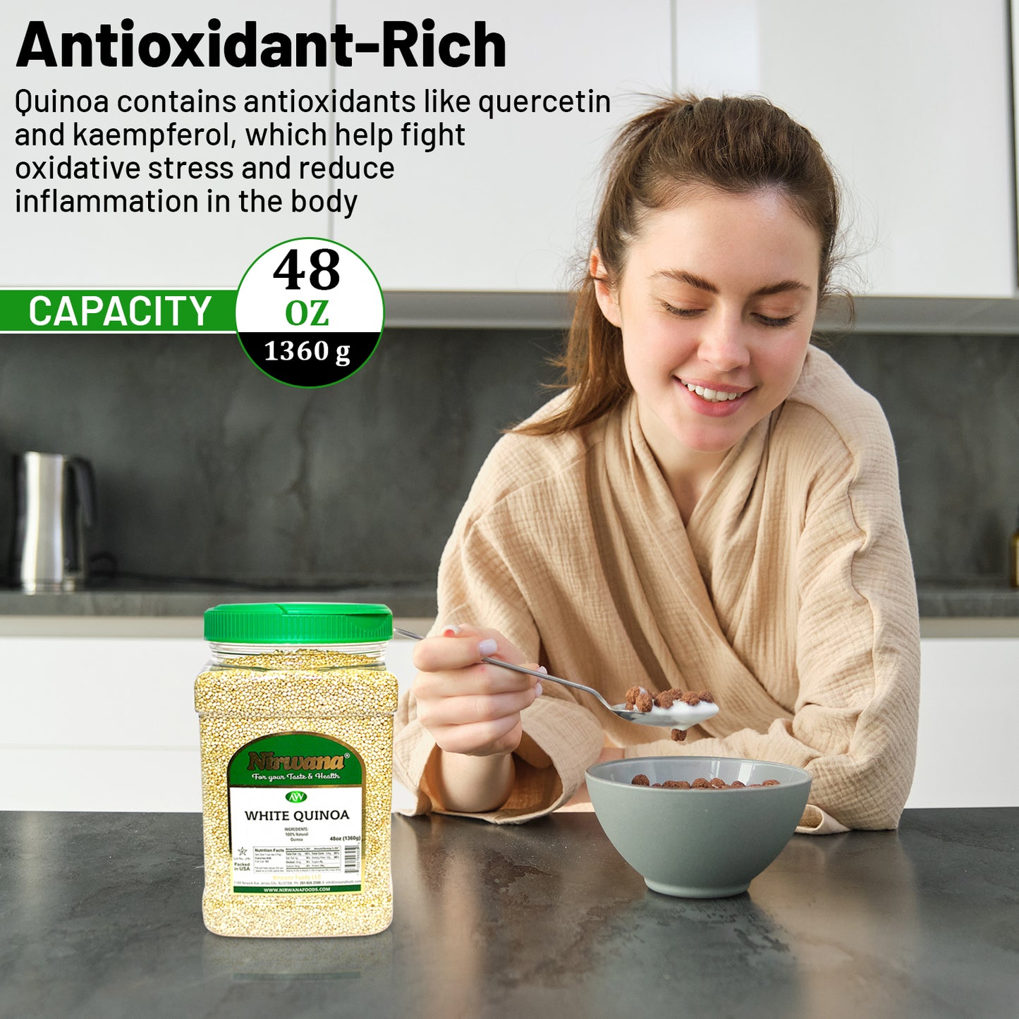 Nirwana White Quinoa Seeds – 3 lb Large Jar | Nutritious High-Protein Superfood