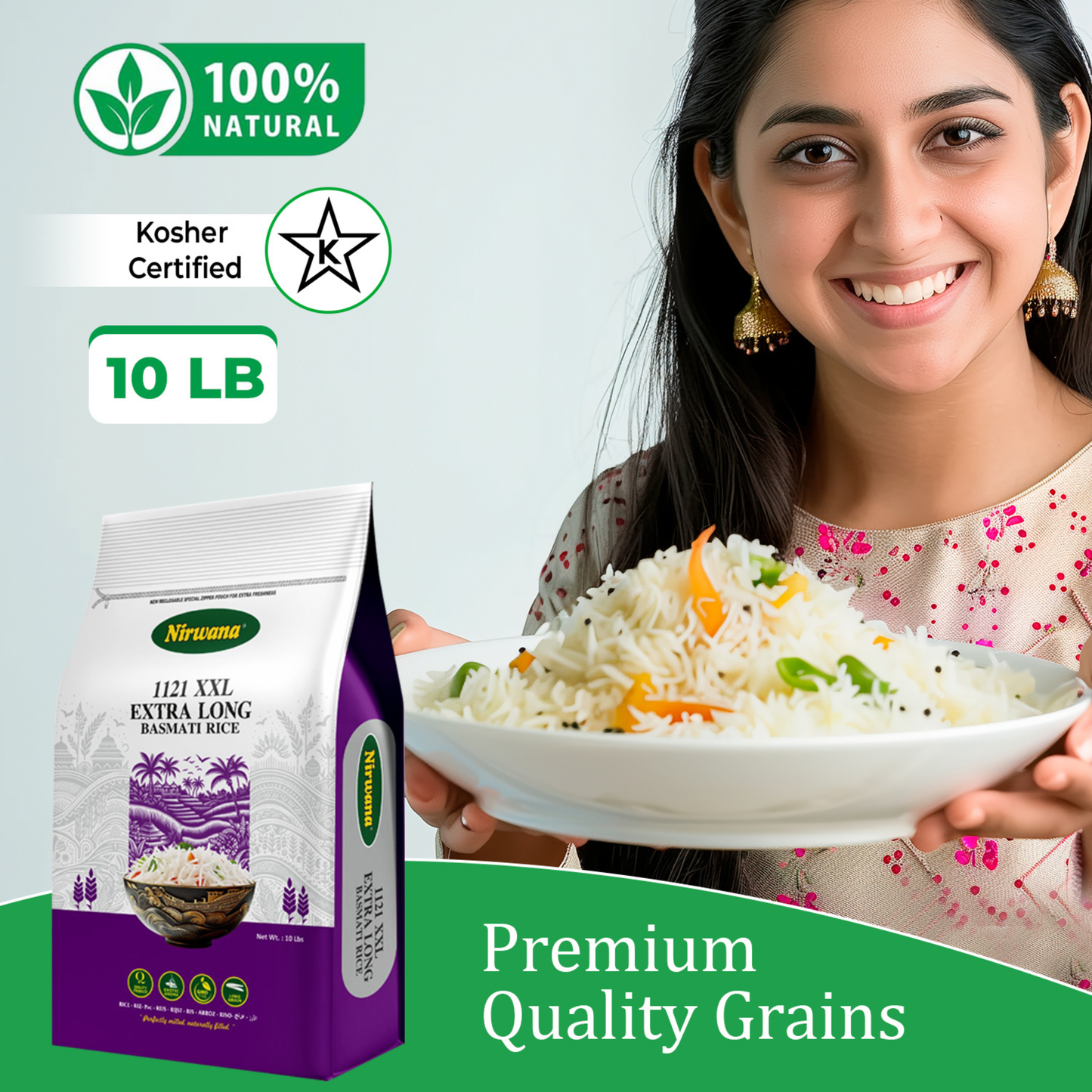 Nirwana – Naturally Aged Authentic Long Grain White Basmati Rice – 10 lbs