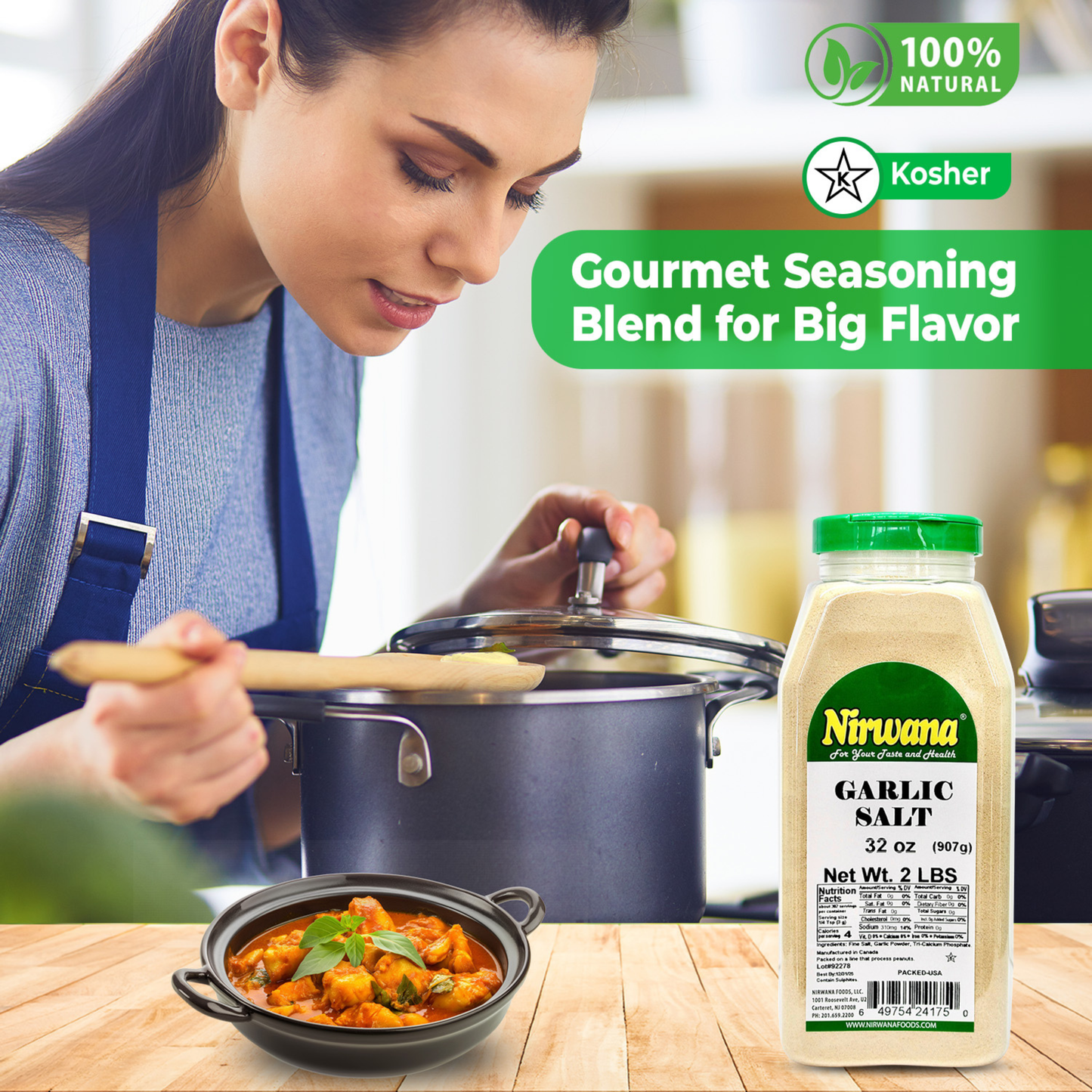 Nirwana Garlic Salt – 32oz Medium Jar | Premium Seasoning for Cooking & Flavoring