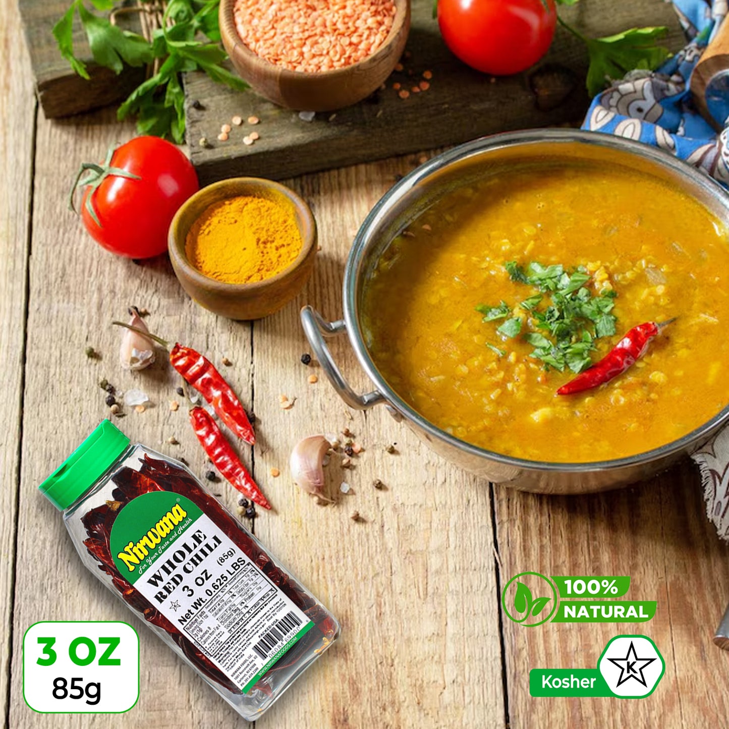 Nirwana Whole Red Chili – 3 oz (85 g) Medium Jar | Premium Whole Chili for Cooking & Spice Blends