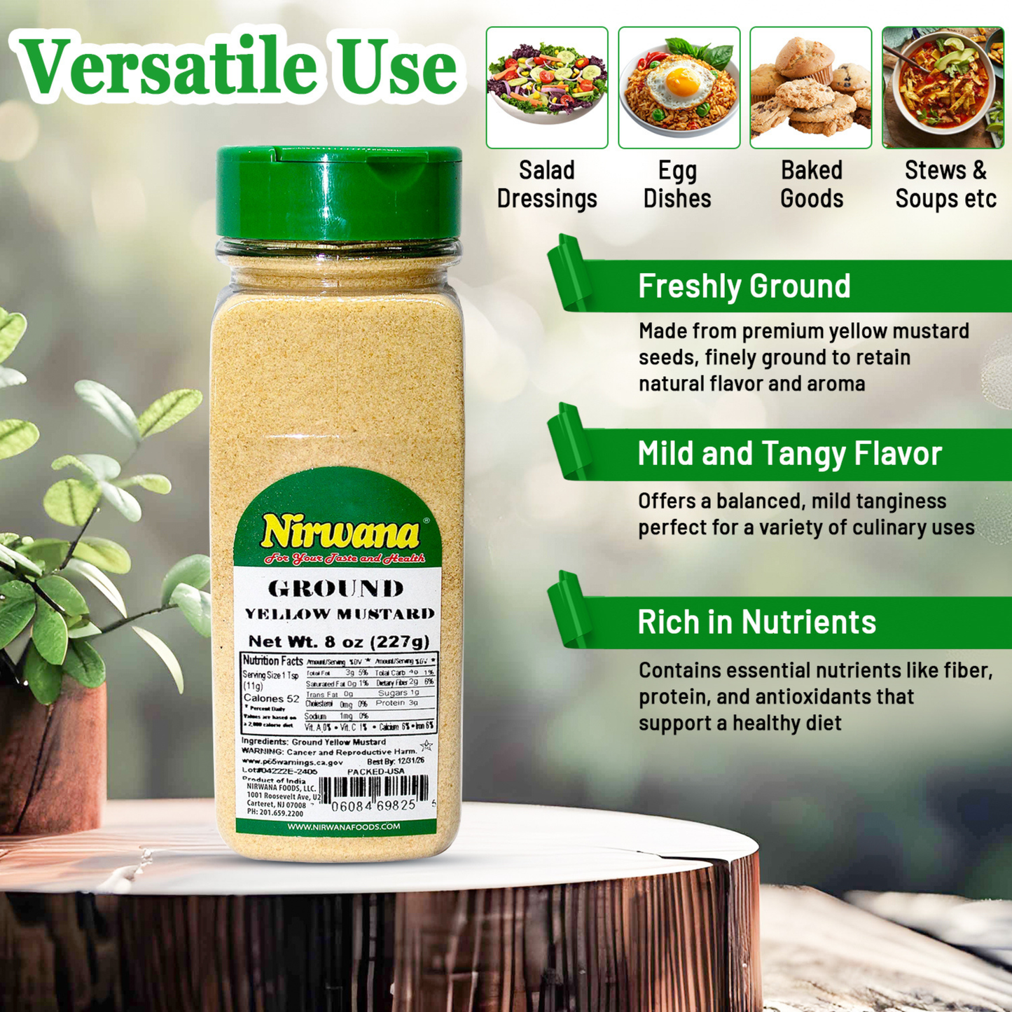 Nirwana Ground Yellow Mustard – 8oz Small Jar | Premium Tangy Spice for Cooking, Sauces & Pickling Blends