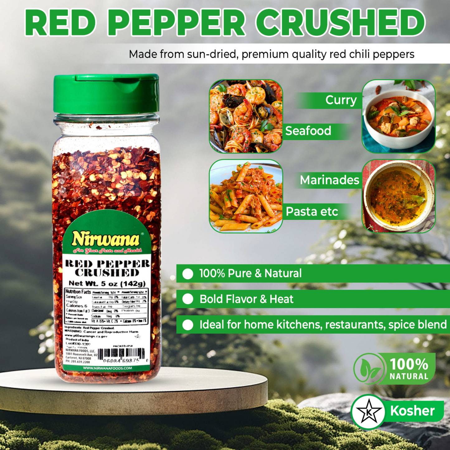 Nirwana Crushed Red Pepper – 5oz Small Jar | Premium Crushed Chili for Cooking & Spice Blends