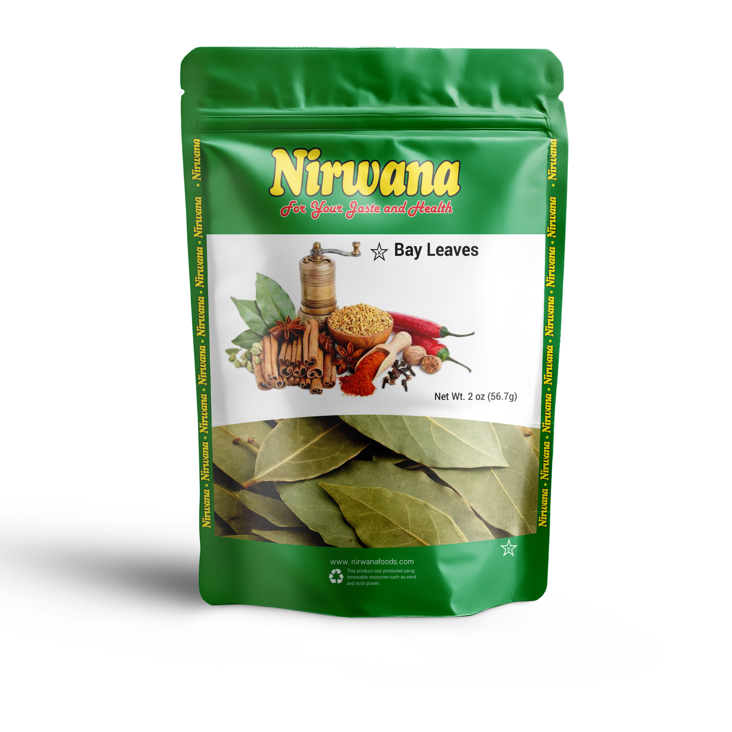 Nirwana Bay Leaves 2 oz – Premium Whole Aromatic Leaves, Perfect for Soups, Stews, Sauces & Spice Blends, Adds Subtle Herbal Flavor, Resealable Stand-Up Pouch