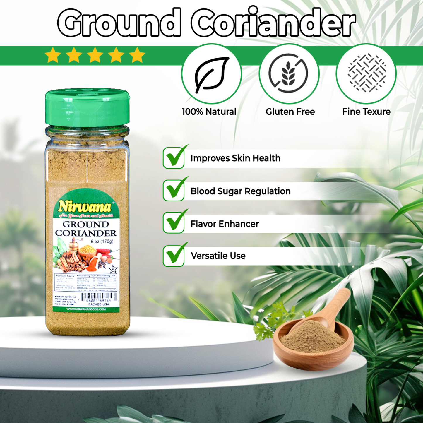 Nirwana Coriander Powder – 6 oz Small Jar | Fresh, Aromatic Spice for Cooking & Spice Blends
