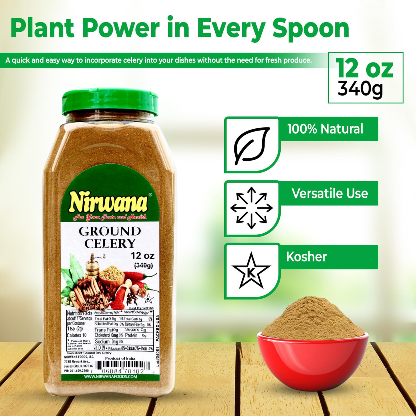 Nirwana Celery – 10 oz Medium Jar | Premium Dried Celery for Cooking & Spice Blends