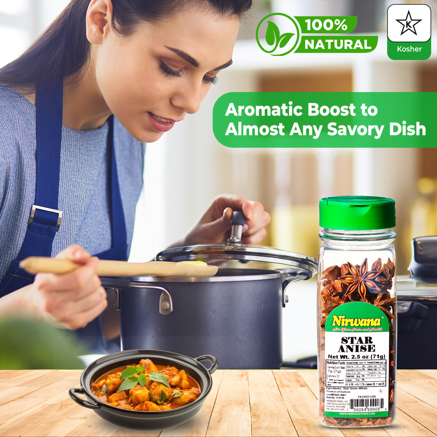 Nirwana Star Anise – 2.5oz Small Jar | Premium Whole Star Anise for Cooking & Spice Blends