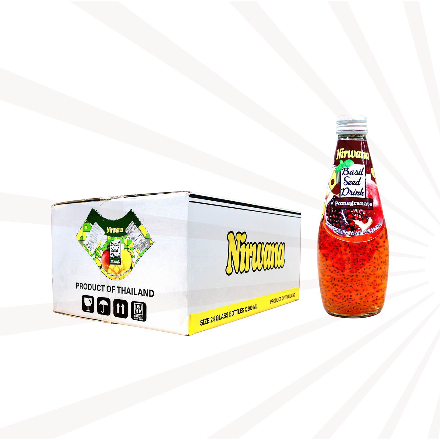 Nirwana Basil Seed Drink – Pomegranate Flavor (9.8 fl oz / 290ml)