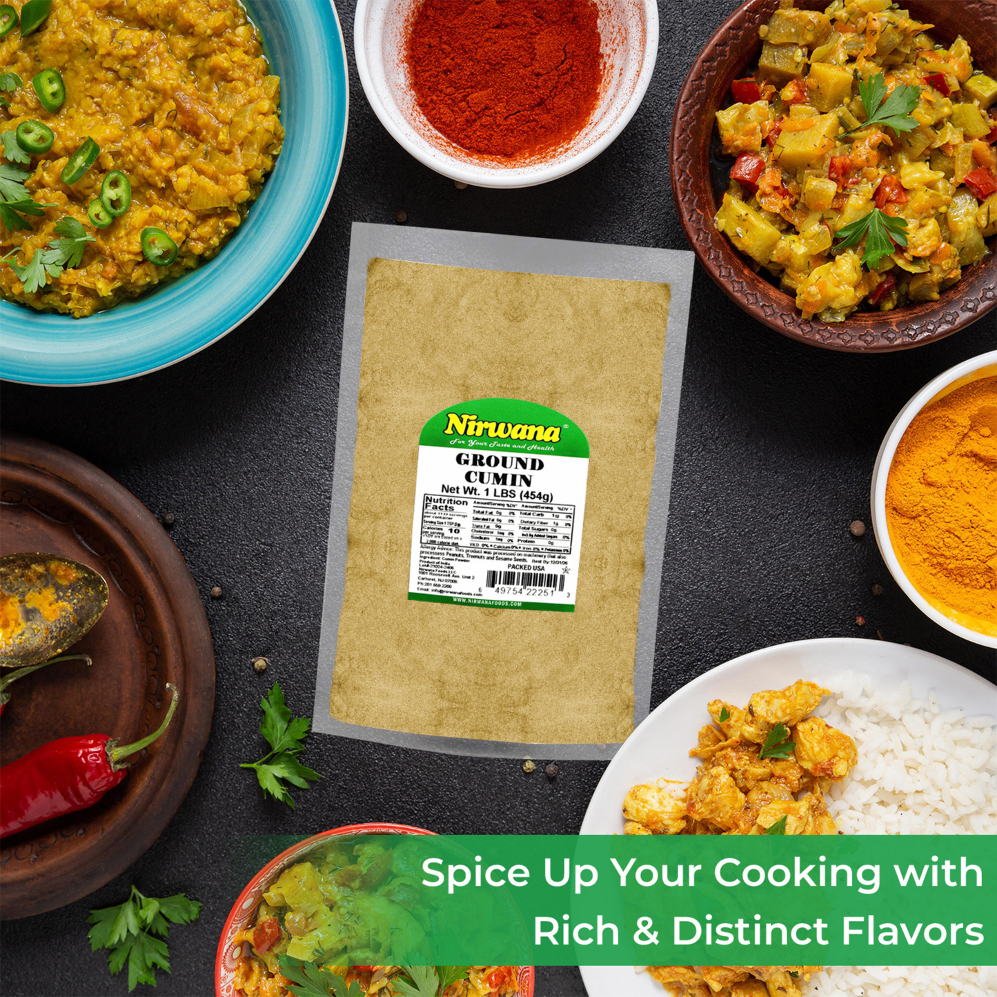 Nirwana Cumin Powder – 16oz / 1lb Pouch | Premium Ground Cumin for Cooking & Spice Blends