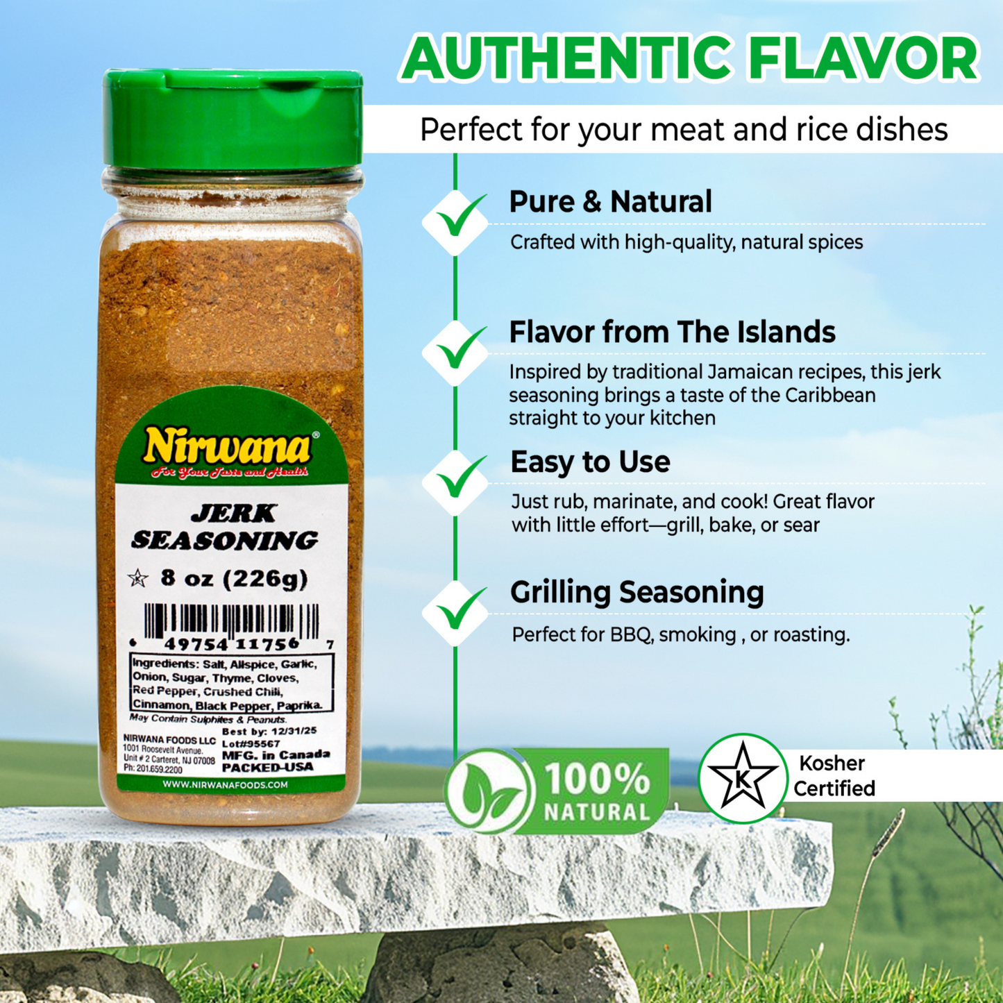Nirwana Jerk Seasoning – 8oz Small Jar | Premium Caribbean Spice Blend for Cooking & Marinades