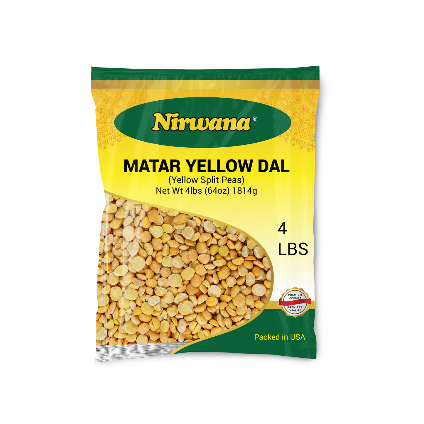 Nirwana Yellow Split Peas (Matar Yellow Dal) – 4 lbs Bag | Premium Split Lentils for Curries & Soups