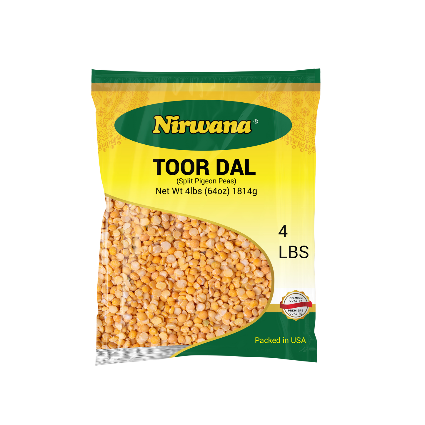 Nirwana Split Pigeon Peas (Toor Dal) – 4 lbs Bag | Premium Yellow Lentils for Curries & Soups