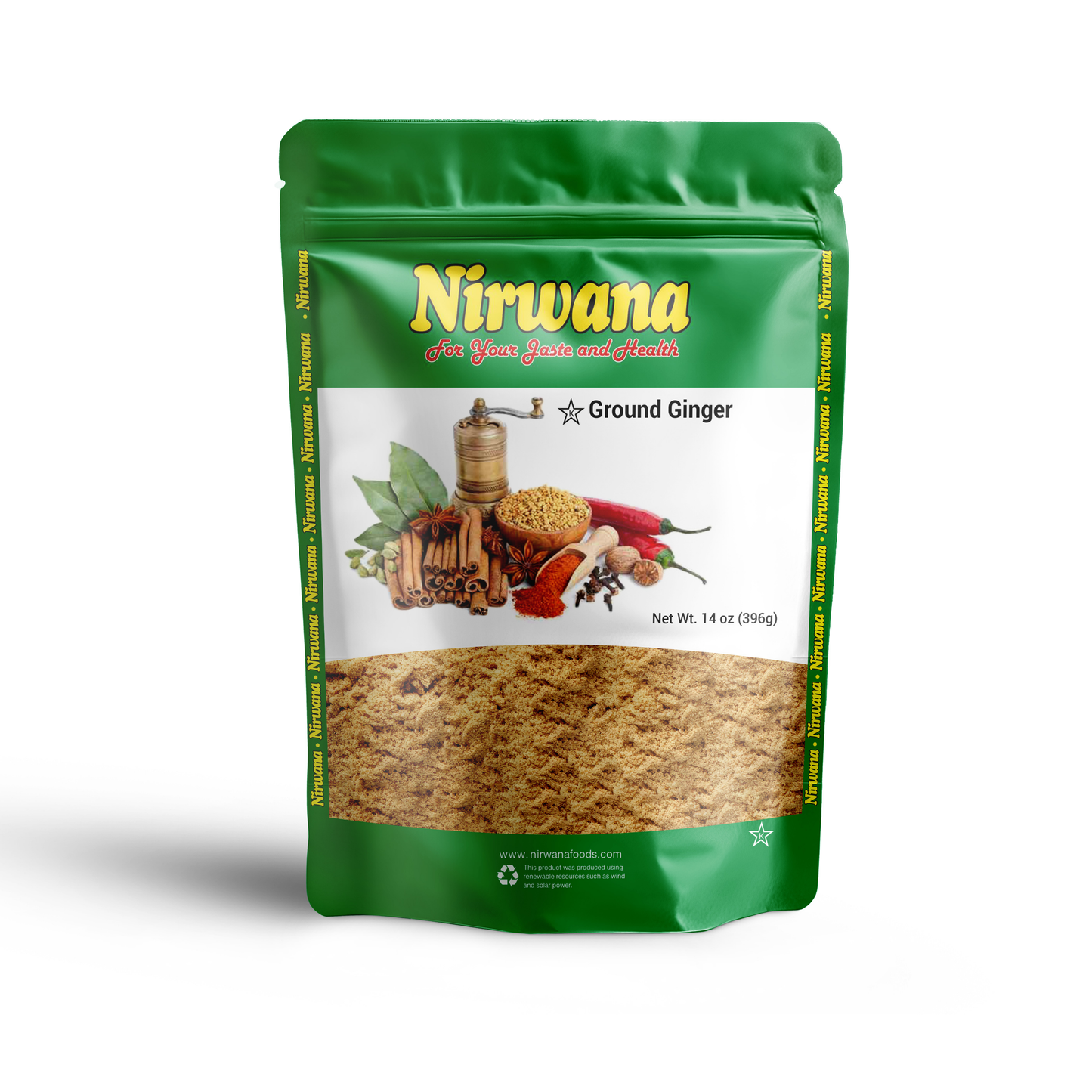 Nirwana Ground Ginger 14 oz – Premium Warm & Zesty Ginger Powder, Perfect for Baking, Curries, Beverages & Spice Blends, Resealable Stand-Up Pouch, All-Natural Gourmet Seasoning, Kosher Certified