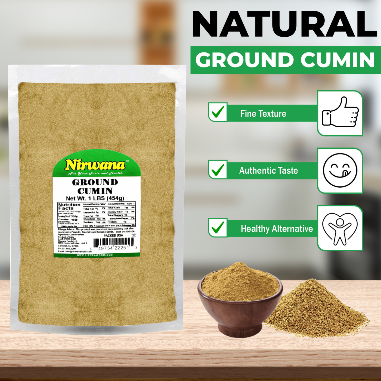 Nirwana Cumin Powder – 16oz / 1lb Pouch | Premium Ground Cumin for Cooking & Spice Blends