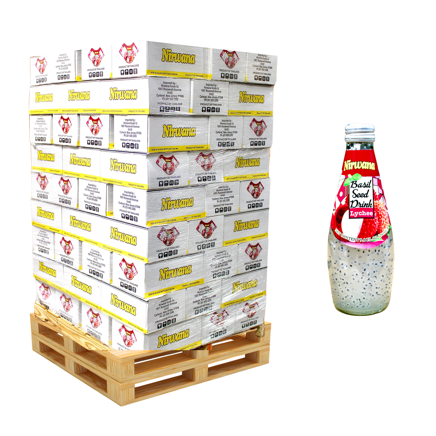 Nirwana Basil Seed Drinks – Assorted Flavors (Pallet Deal)| 90 Cases per Pallet (2,160 Bottles Total)