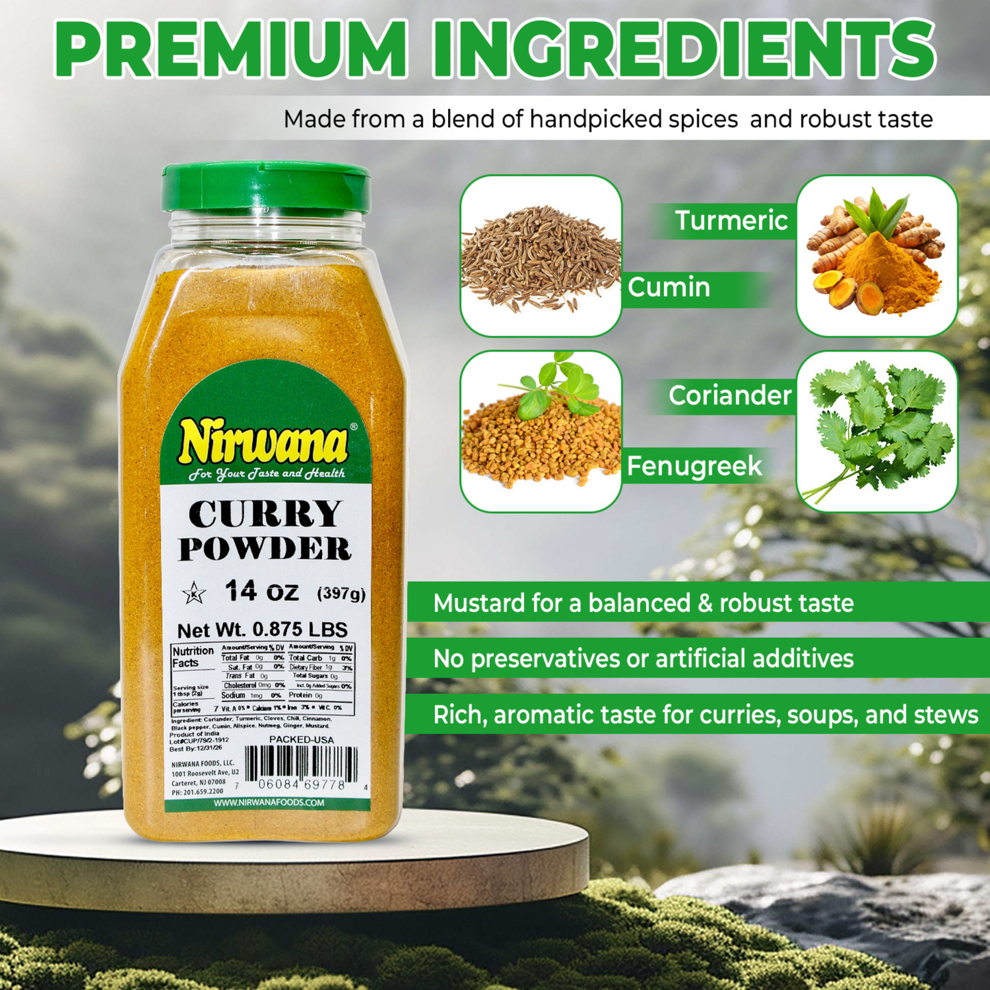 Nirwana Premium Curry Powder – 14oz Medium Jar | Authentic Indian Spice Blend