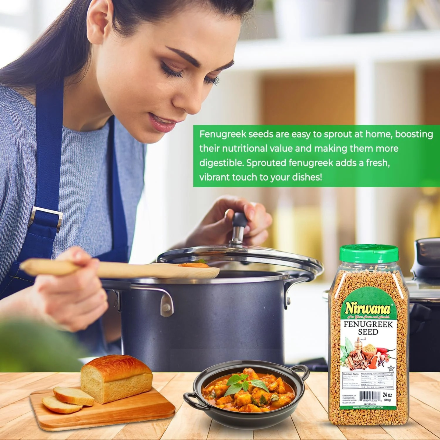 Nirwana Fenugreek Seeds – 24 oz Medium Jar | Premium Whole Fenugreek for Cooking & Spice Blends