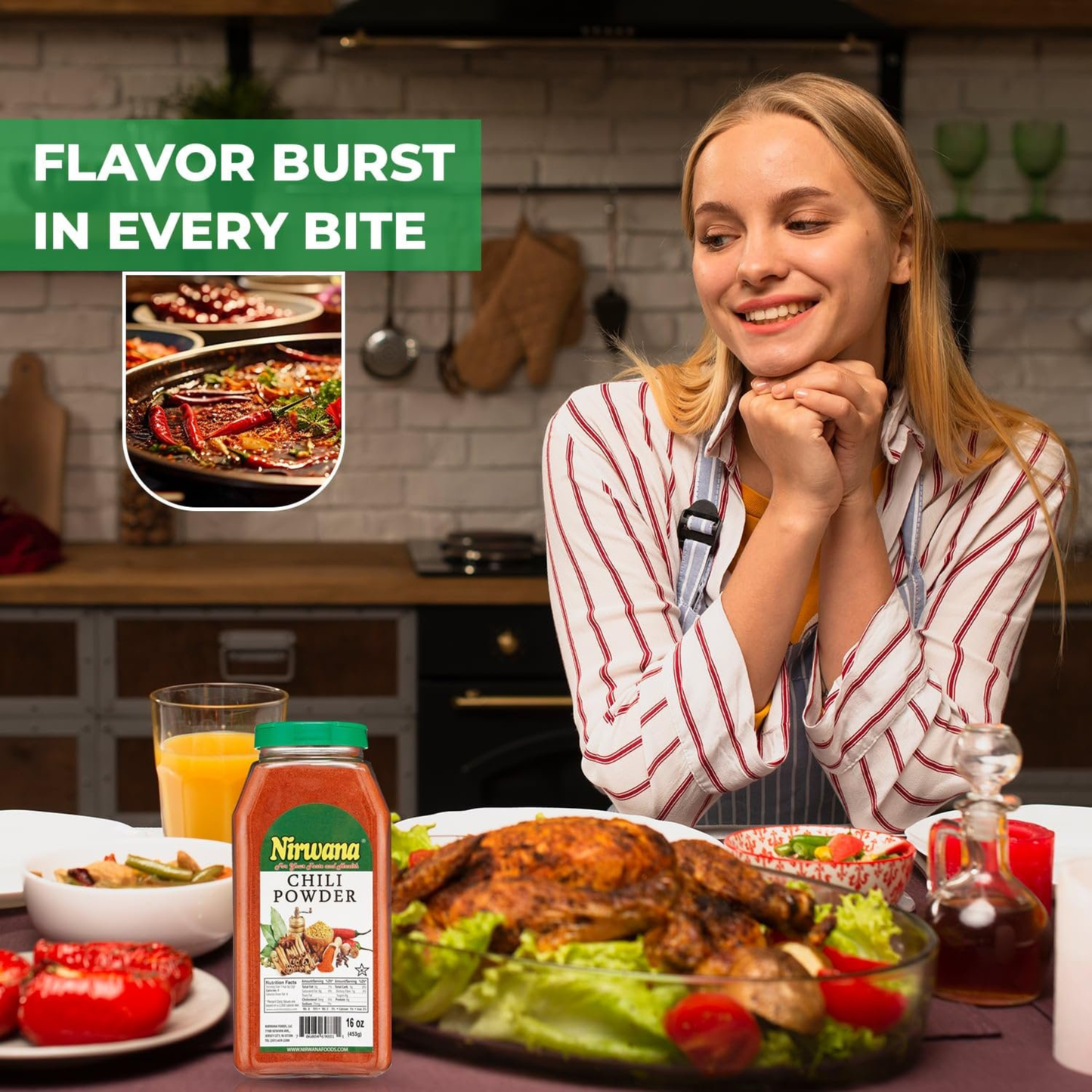 Nirwana Chili Powder – 16oz Medium Jar | Premium Ground Chili for Cooking, Seasoning & Spice Blends