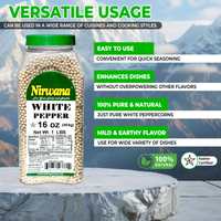Nirwana White Pepper Whole – 16oz Medium Jar | Premium Whole White Pepper for Cooking & Spice Blends