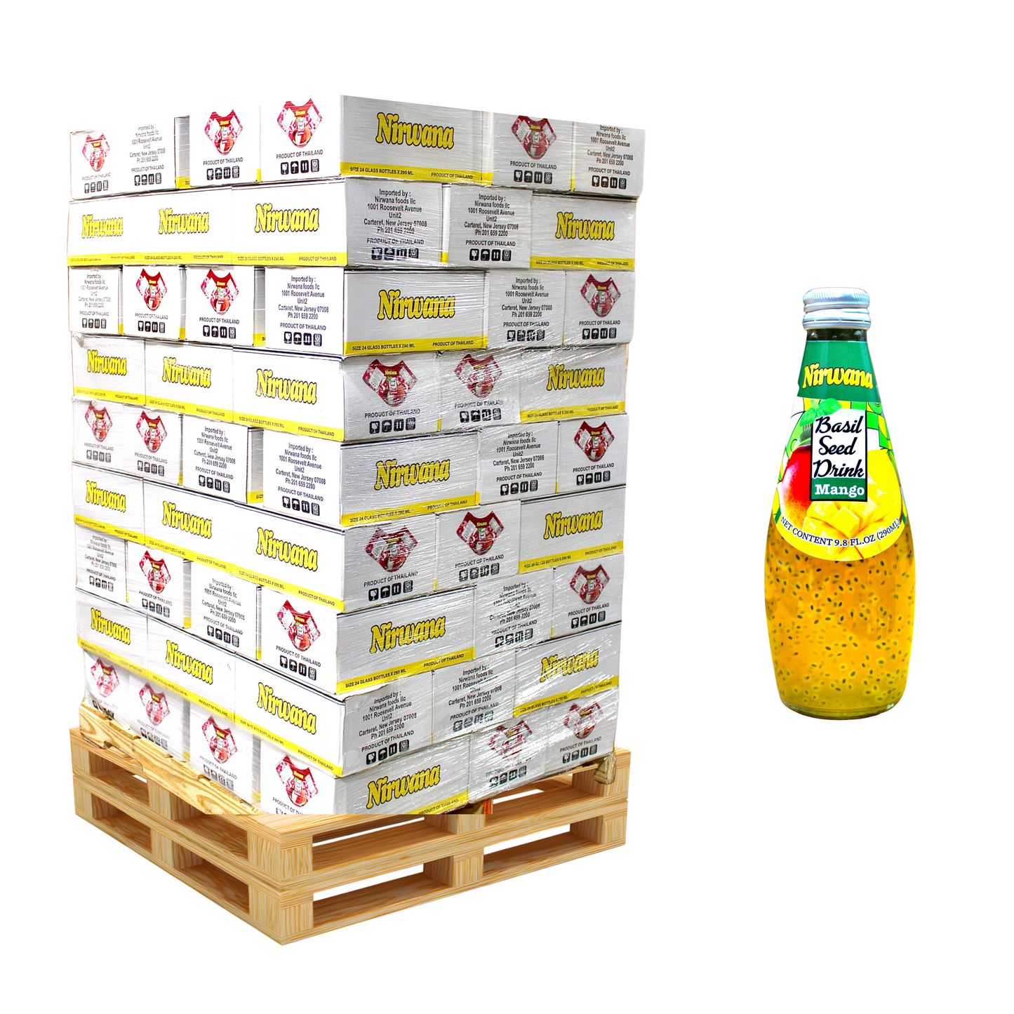 Nirwana Basil Seed Drinks – Assorted Flavors (Pallet Deal)| 90 Cases per Pallet (2,160 Bottles Total)