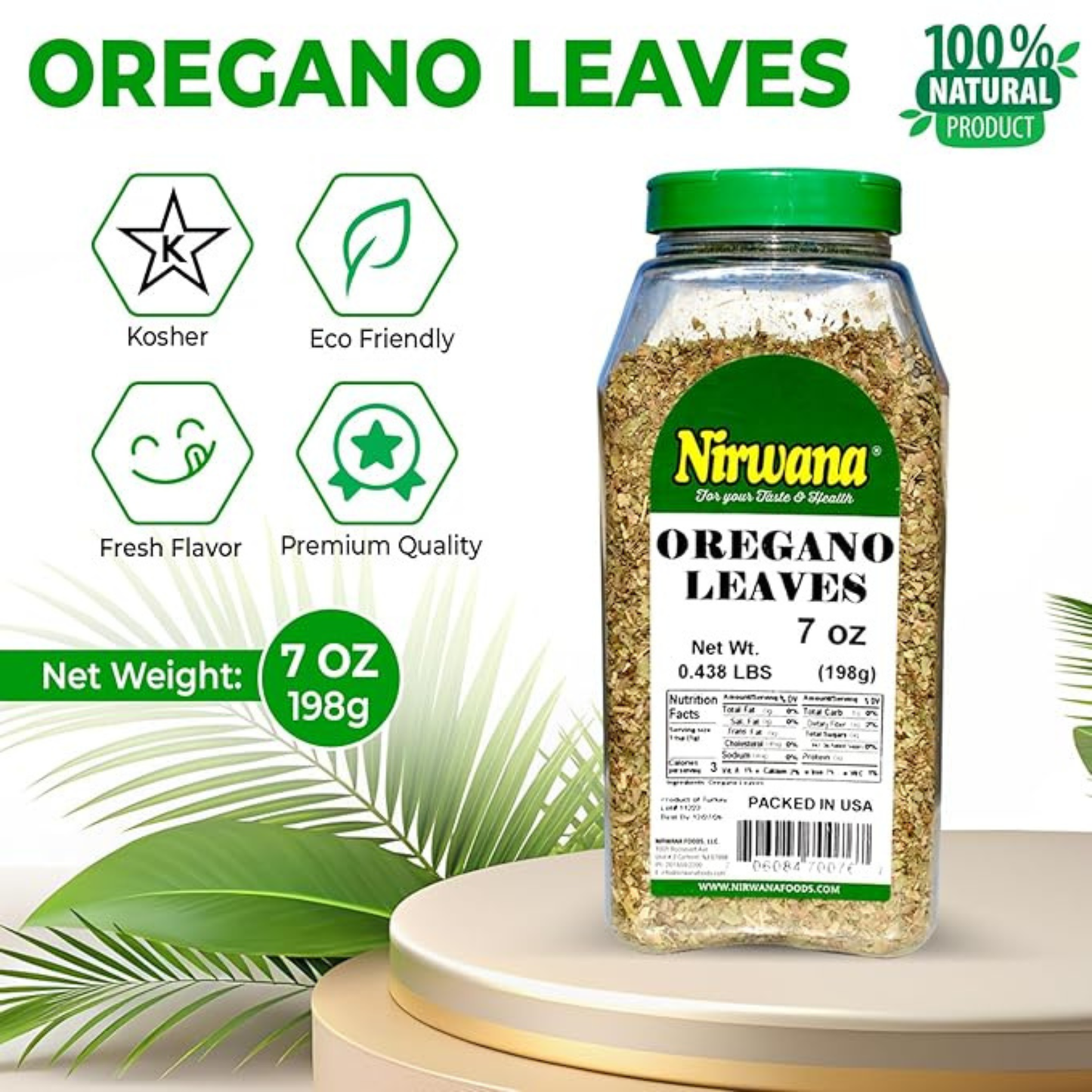 Nirwana Oregano Leaves – 7 oz Medium Jar | Premium Dried Oregano for Cooking & Spice Blends