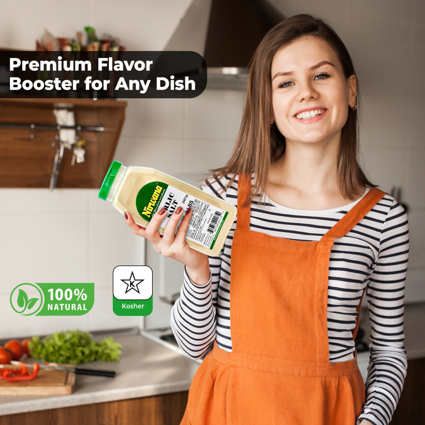 Nirwana Garlic Salt – 32oz Medium Jar | Premium Seasoning for Cooking & Flavoring