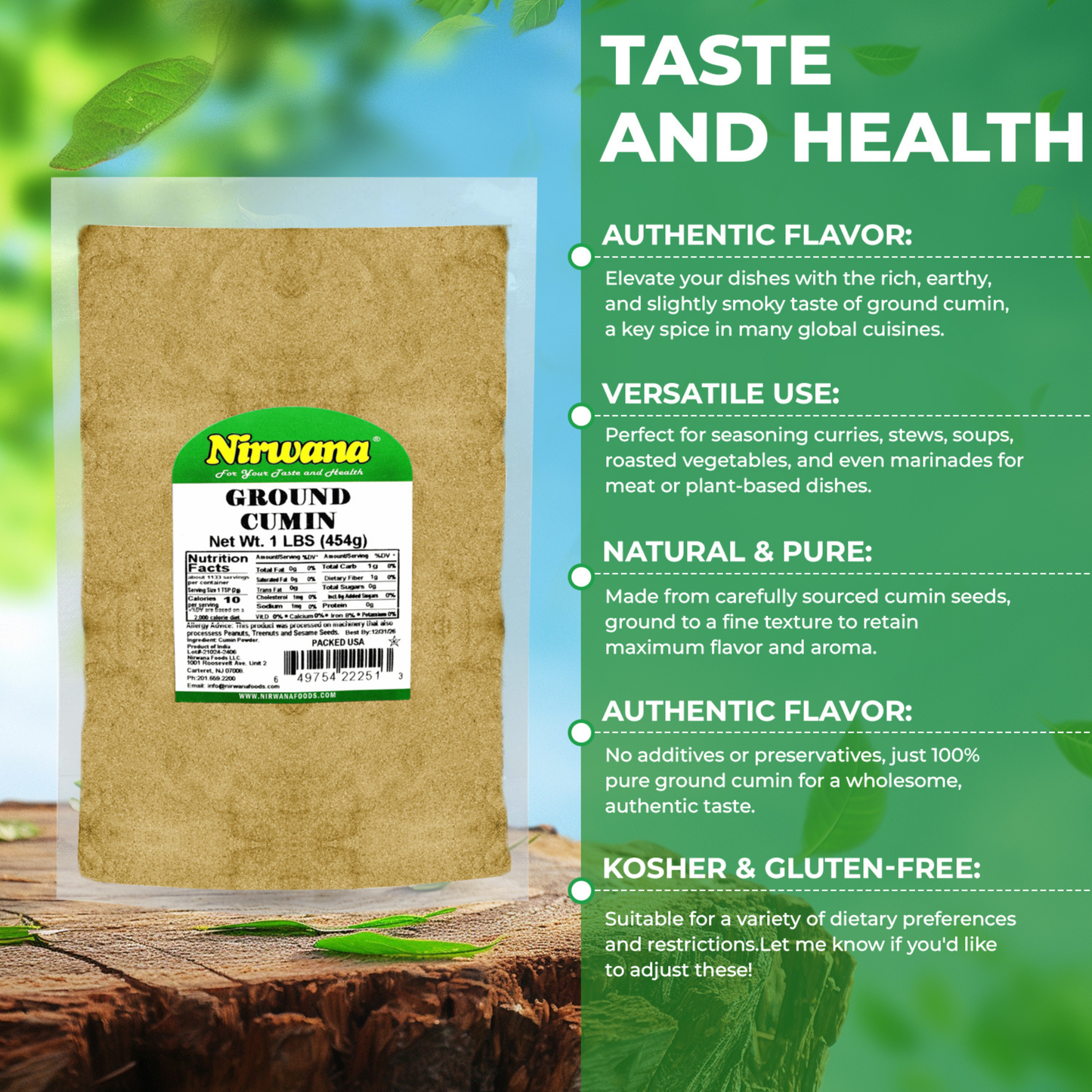 Nirwana Cumin Powder – 16oz / 1lb Pouch | Premium Ground Cumin for Cooking & Spice Blends