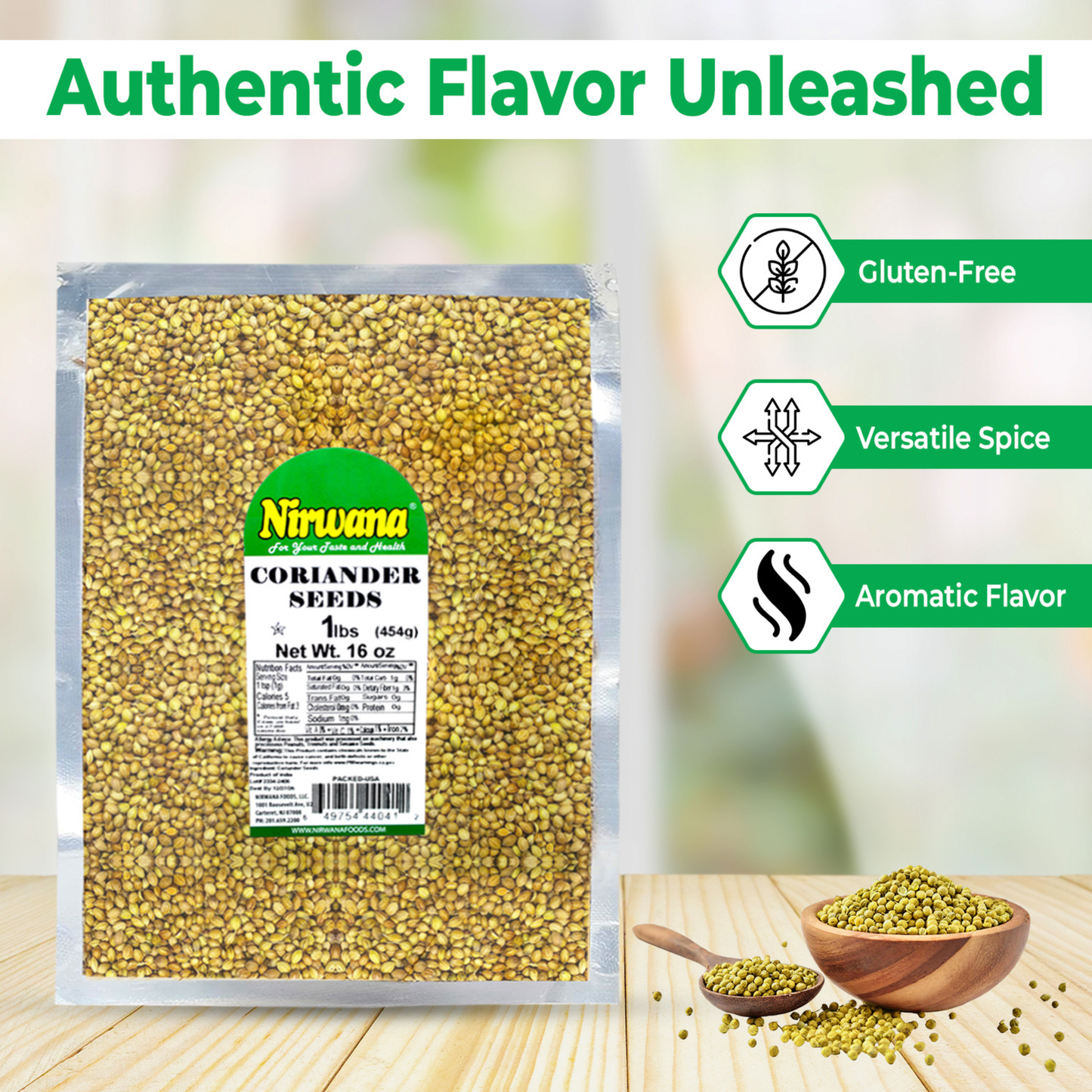 Nirwana Coriander Seeds – 16oz / 1lb Pouch | Premium Whole Coriander for Cooking & Spice Blends