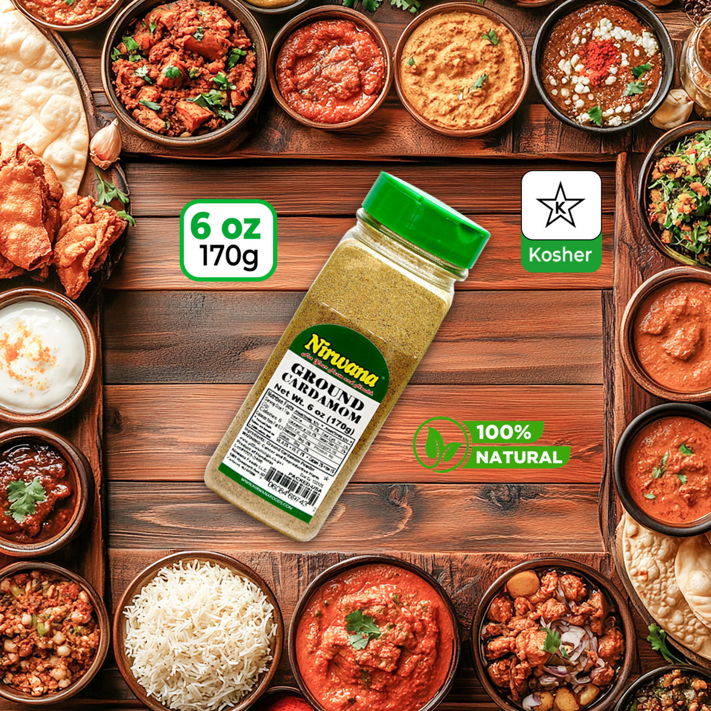 Nirwana Ground Cardamom – 6oz Small Jar | Premium Aromatic Cardamom Powder for Baking & Cooking