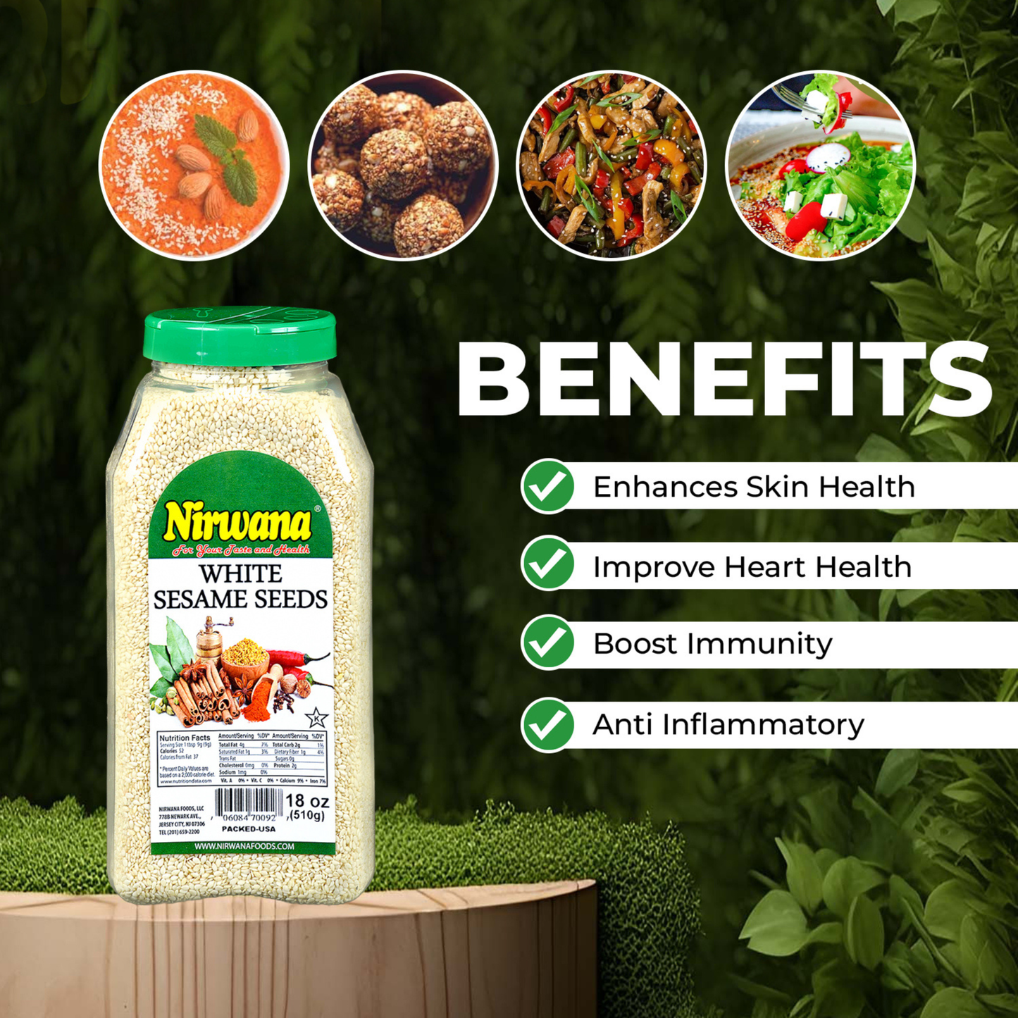 Nirwana White Sesame Seeds – 12oz | Premium Natural Whole Sesame Seeds for Cooking & Baking