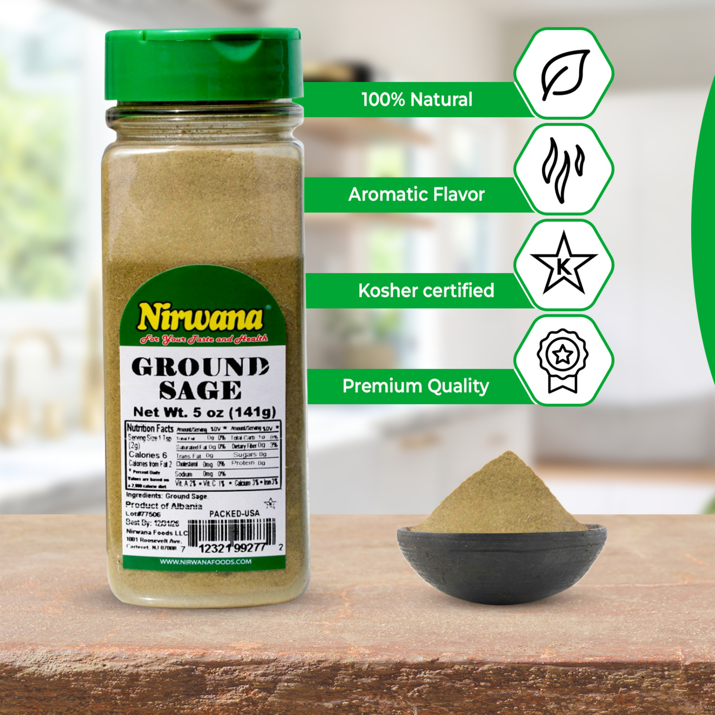 Nirwana Ground Sage – 5oz Small Jar | Premium Herb for Cooking & Spice Blends