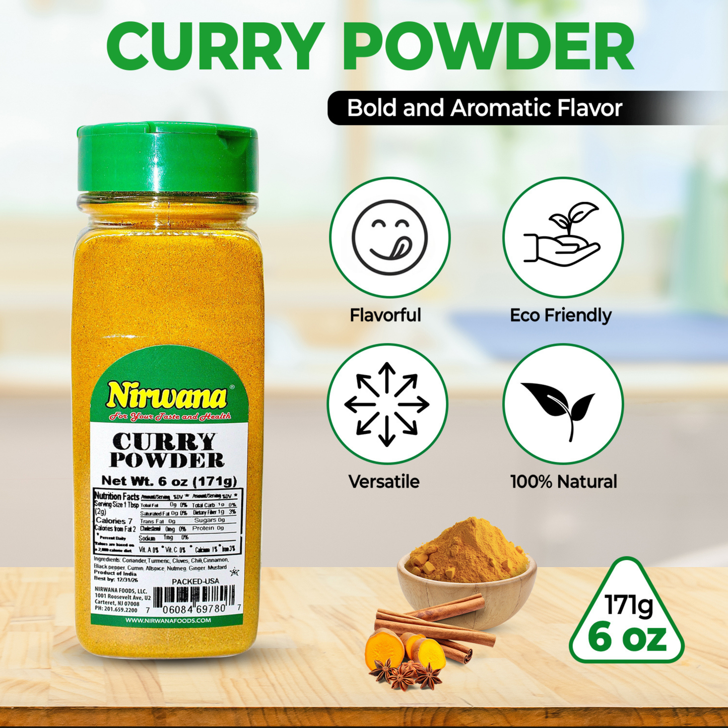 Nirwana Premium Curry Powder – 6 oz Small Jar | Authentic Flavorful Indian Spice Blend