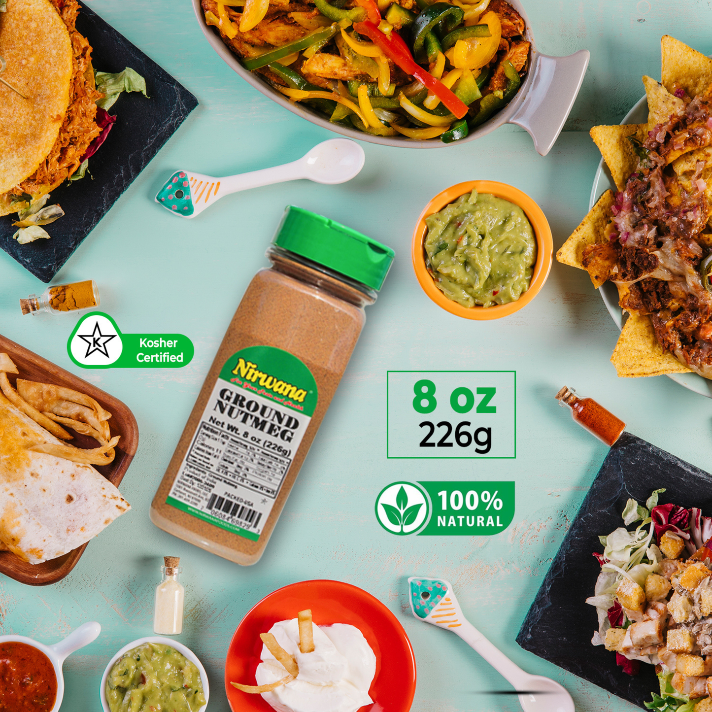 Nirwana Ground Nutmeg – 8oz Small Jar | Premium Aromatic Spice for Cooking & Baking