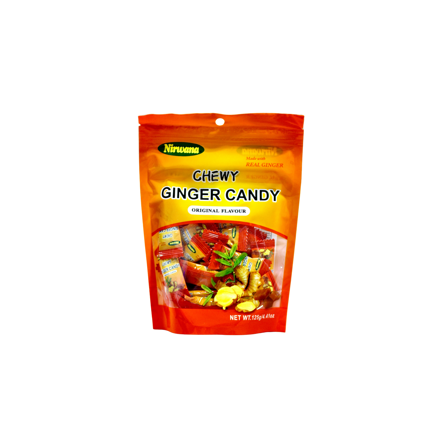 Nirwana Chewy Ginger Candy – Sweet & Spicy – Individually Wrapped for Freshness – Natural Candy for Travel and Everyday Enjoyment 125g/4.02oz