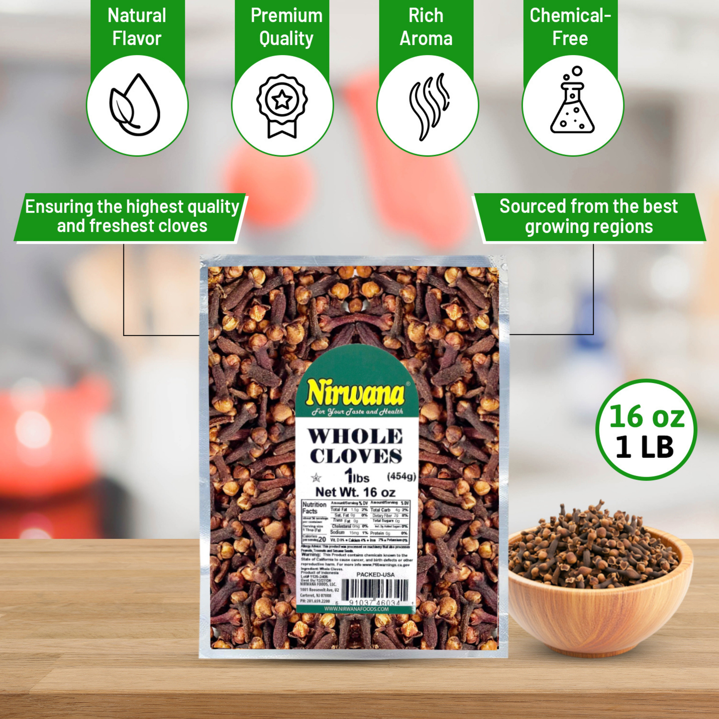 Nirwana Whole Cloves (Luang • Clavo) – 1lb / 16oz Pouch | Handpicked Big Flower Buds | Premium Aromatic Cloves for Curries, Baking & Herbal Mixes