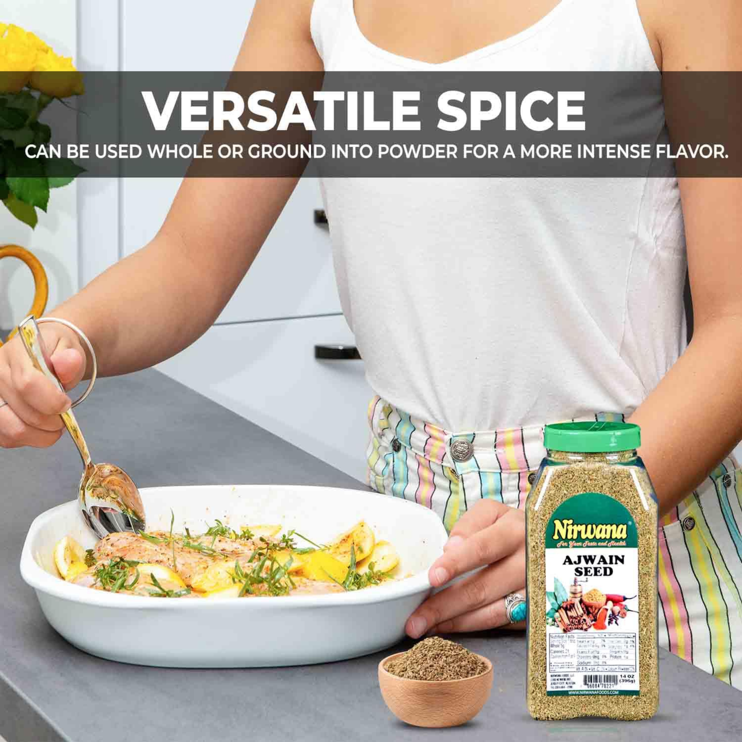 Nirwana Ajwain Seeds – 14oz Medium Jar | Premium Whole Ajwain for Cooking & Spice Blends