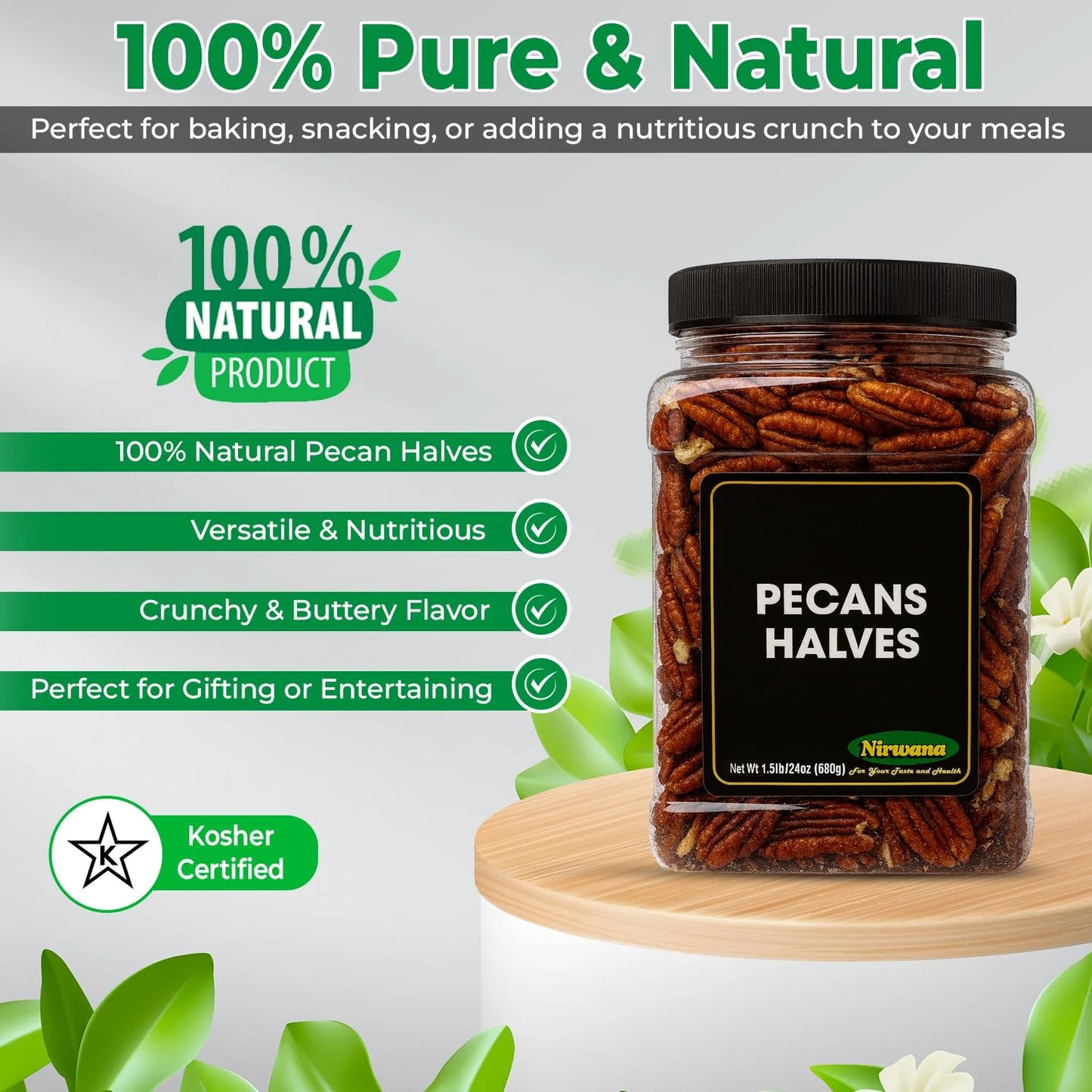 Nirwana Pecan Halves – Premium Quality (Jar)