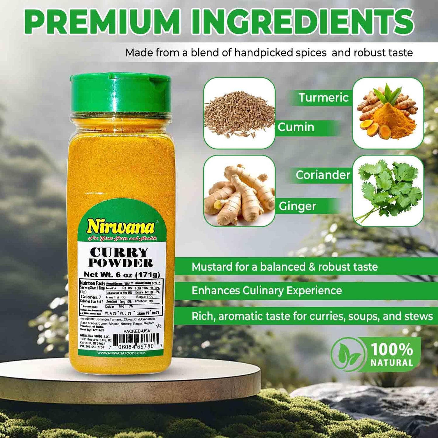 Premium Curry Powder – Gluten-Free, Vegan, and Non-GMO – Perfect for Cooking with Chicken, Shrimp, Tofu, and Vegetables – Adds Flavor to Soups, Snacks, and Meals 6 oz Jar by Nirwana
