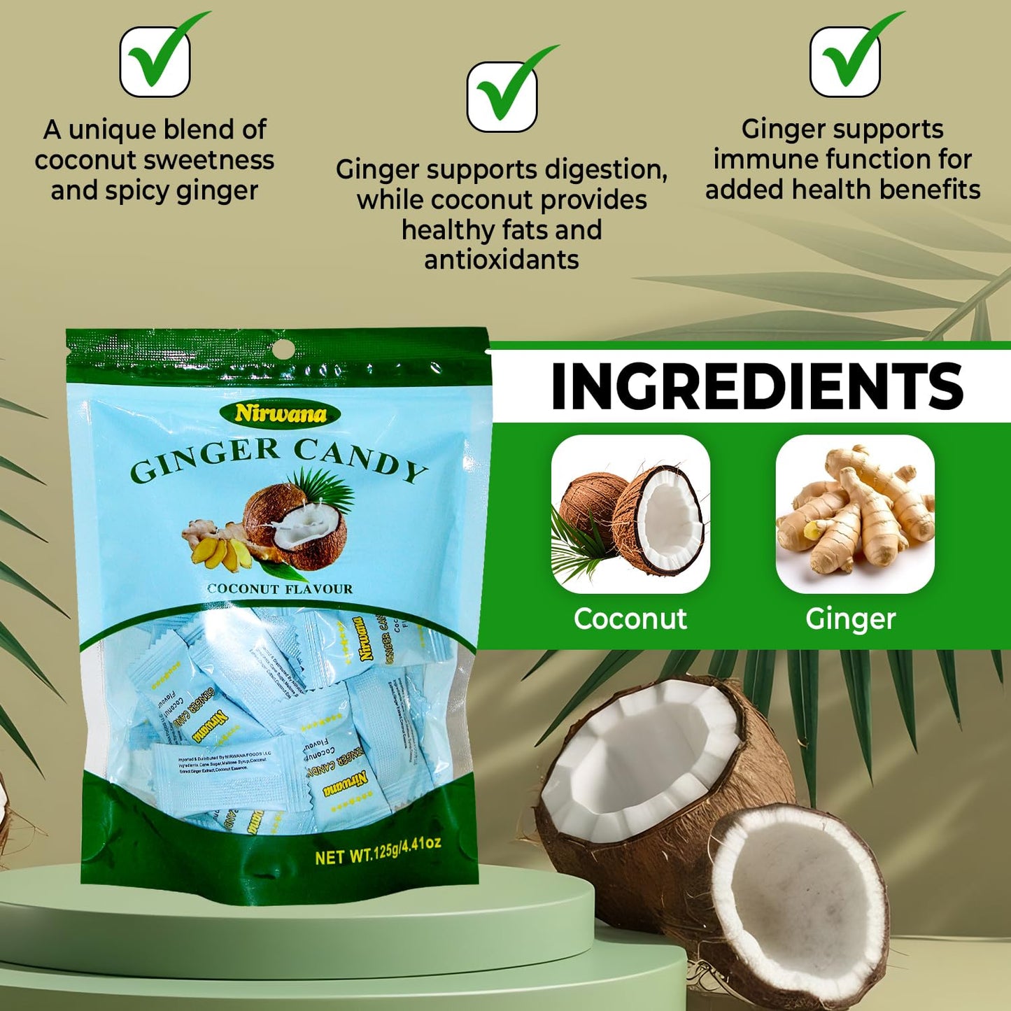Ginger Coconut Candy – Sweet & Spicy Treat with Hints of Maltose Syrup, Coconut Essence, and Ginger Extract