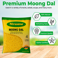Nirwana Yellow Split Moong Beans (Moong Dal) – 4 lbs Bag | Premium Split Lentils for Cooking & Soups