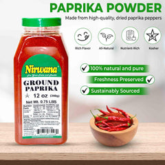 Premium Paprika – Bold, Smoky Flavor for Cooking and Seasoning – Perfect for Stews, Grilled Meats, and Vegetables – Essential Spice Rack Staple Jar By Nirwana - 12oz